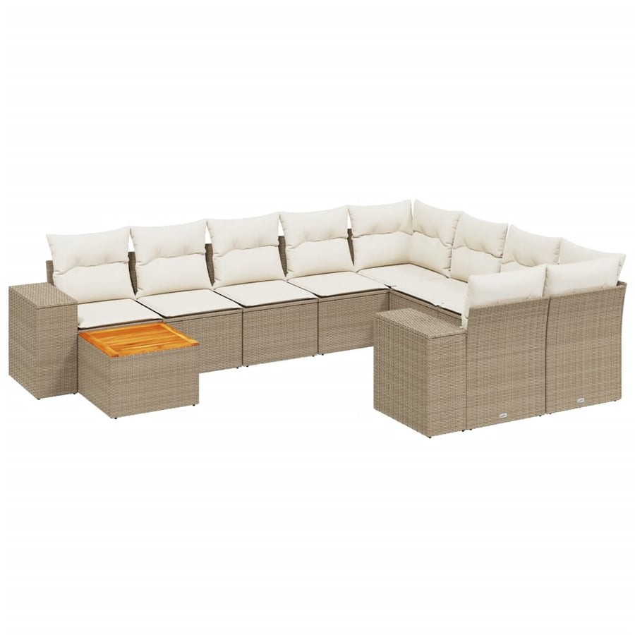 10-Delige Loungeset Met Kussens Poly Rattan Beige