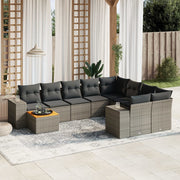 Loungeset 10-delig poly rattan grijs