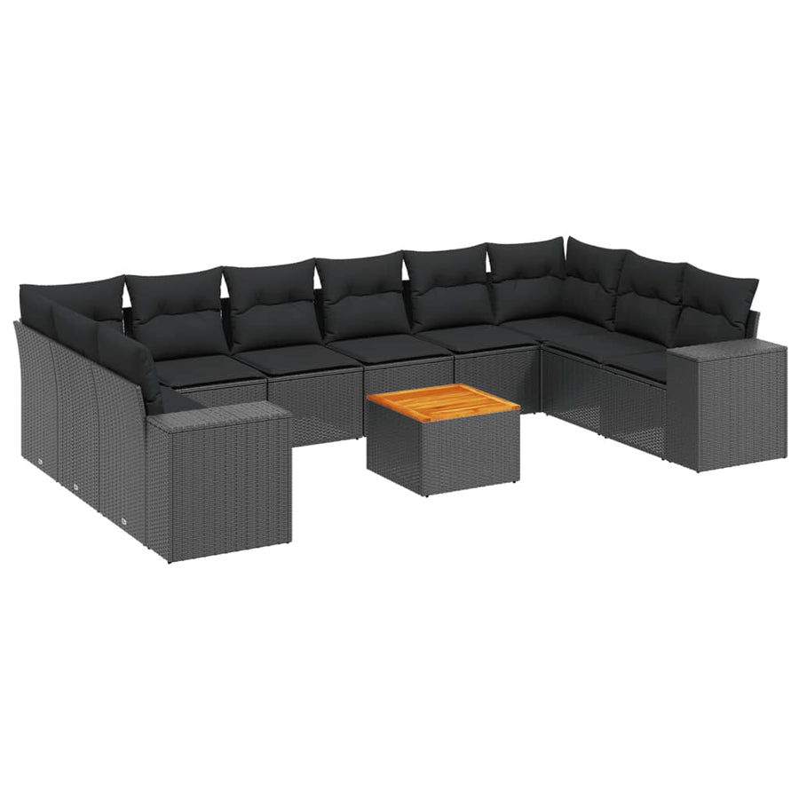 11-Delige Loungeset Met Kussens Poly Rattan Zwart