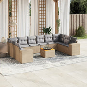 Tuinset 11-delig poly rattan beige met kussens