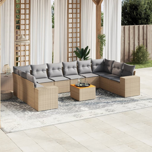 11-Delige Tuinset Met Kussens Poly Rattan Beige