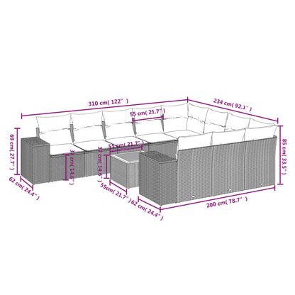 11-Delige Tuinset Met Kussens Poly Rattan Beige