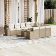 Tuinset 11-delig poly rattan beige met kussens