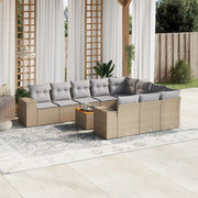 Tuinset 11-delig poly rattan beige met kussens