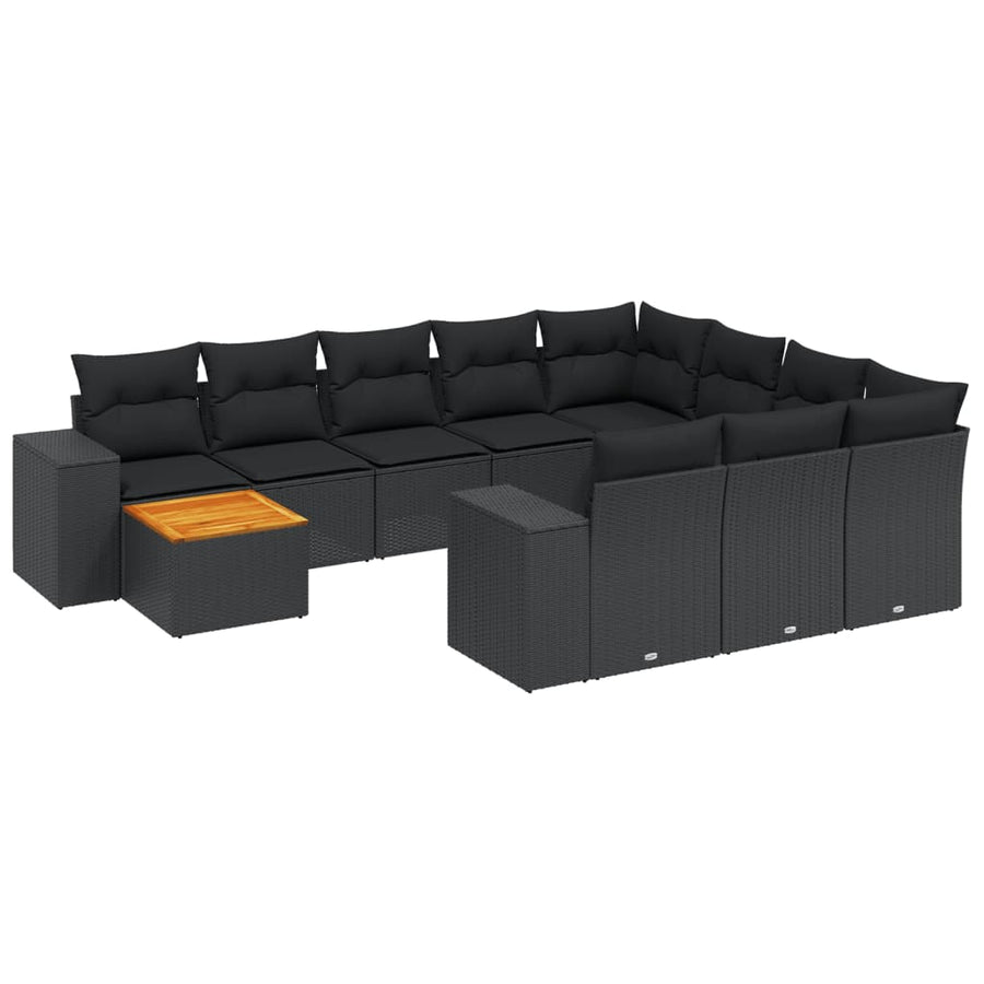 11-Delige Loungeset Met Kussens Poly Rattan Zwart