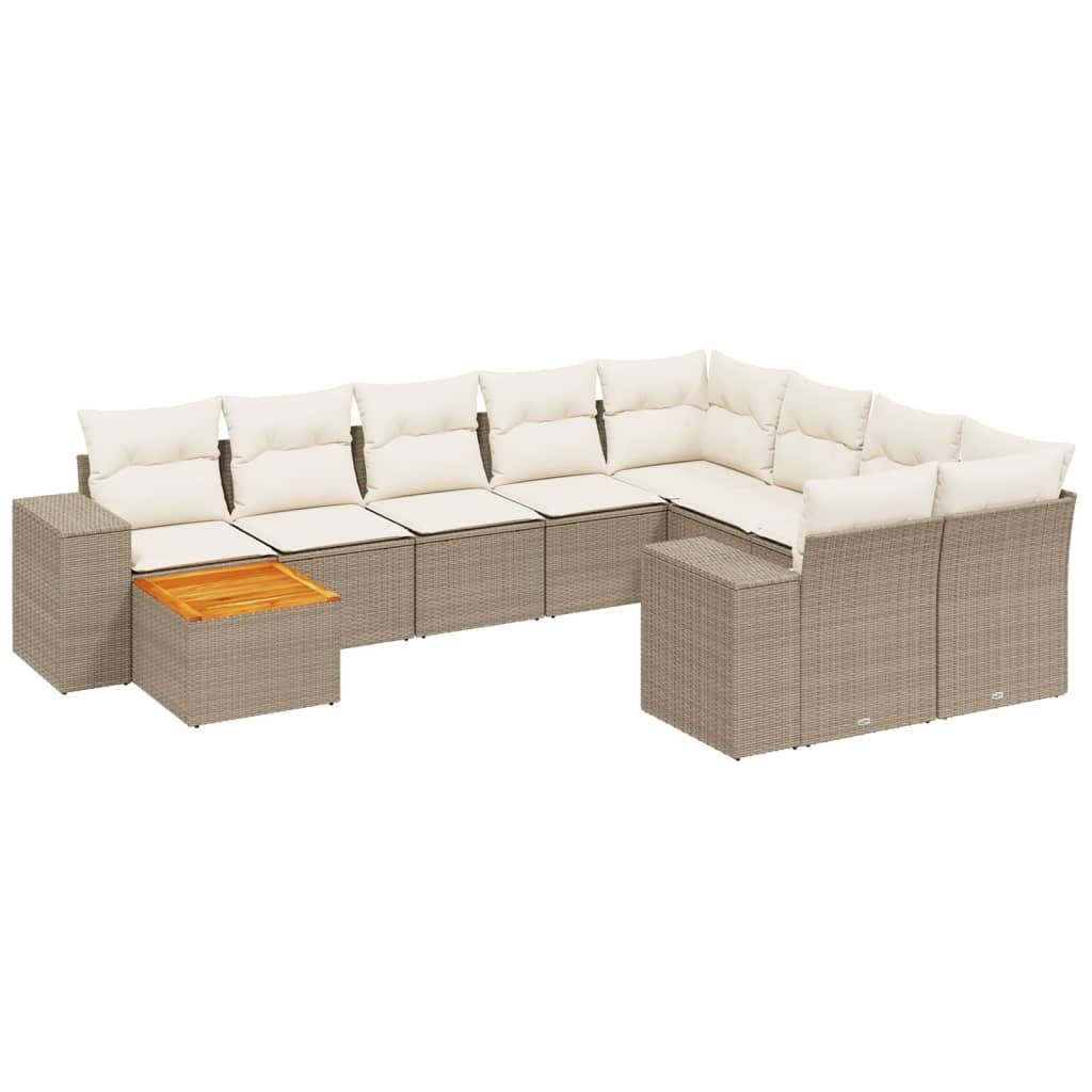 11-Delige Tuinset Met Kussens Poly Rattan Beige