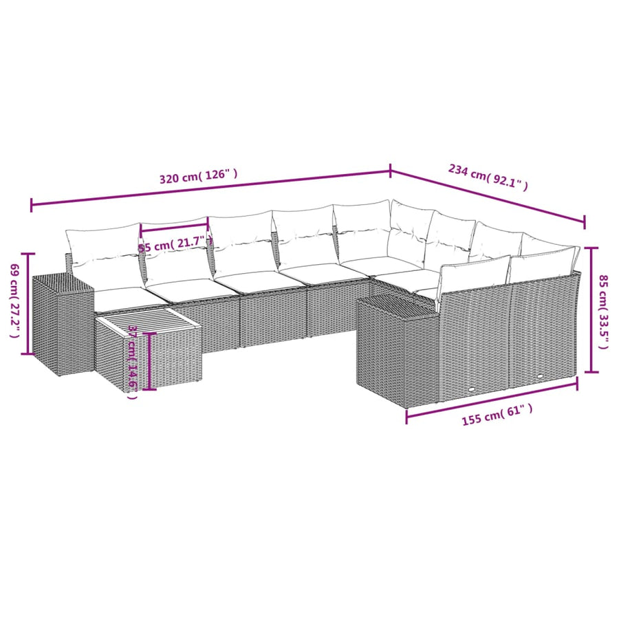 11-Delige Tuinset Met Kussens Poly Rattan Beige