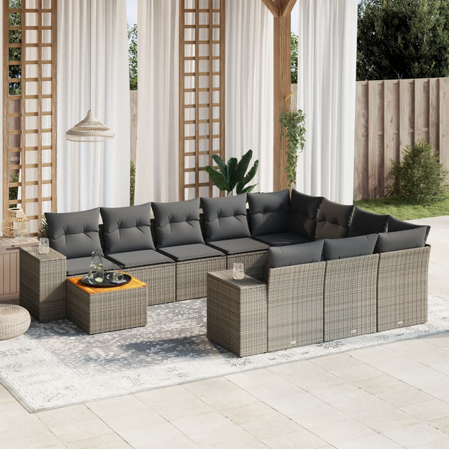 11-Delige Tuinset Met Kussens Poly Rattan Beige