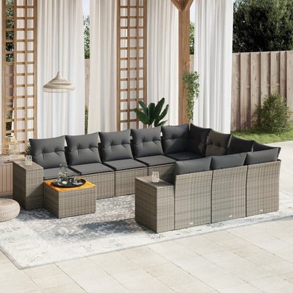11-Delige Loungeset Met Kussens Poly Rattan Grijs