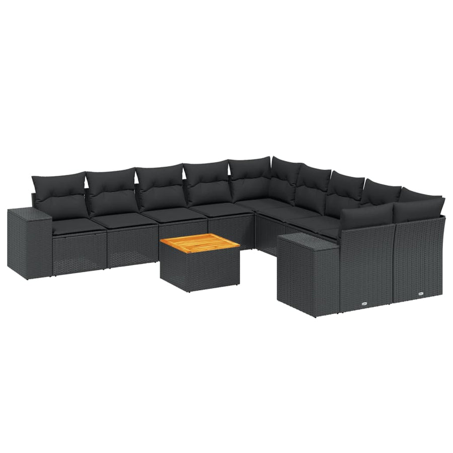 11-Delige Loungeset Met Kussens Poly Rattan Zwart
