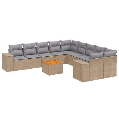 11-Delige Tuinset Met Kussens Poly Rattan Beige