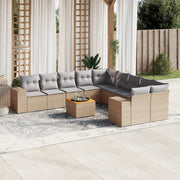 Tuinset 11-delig poly rattan beige met kussens