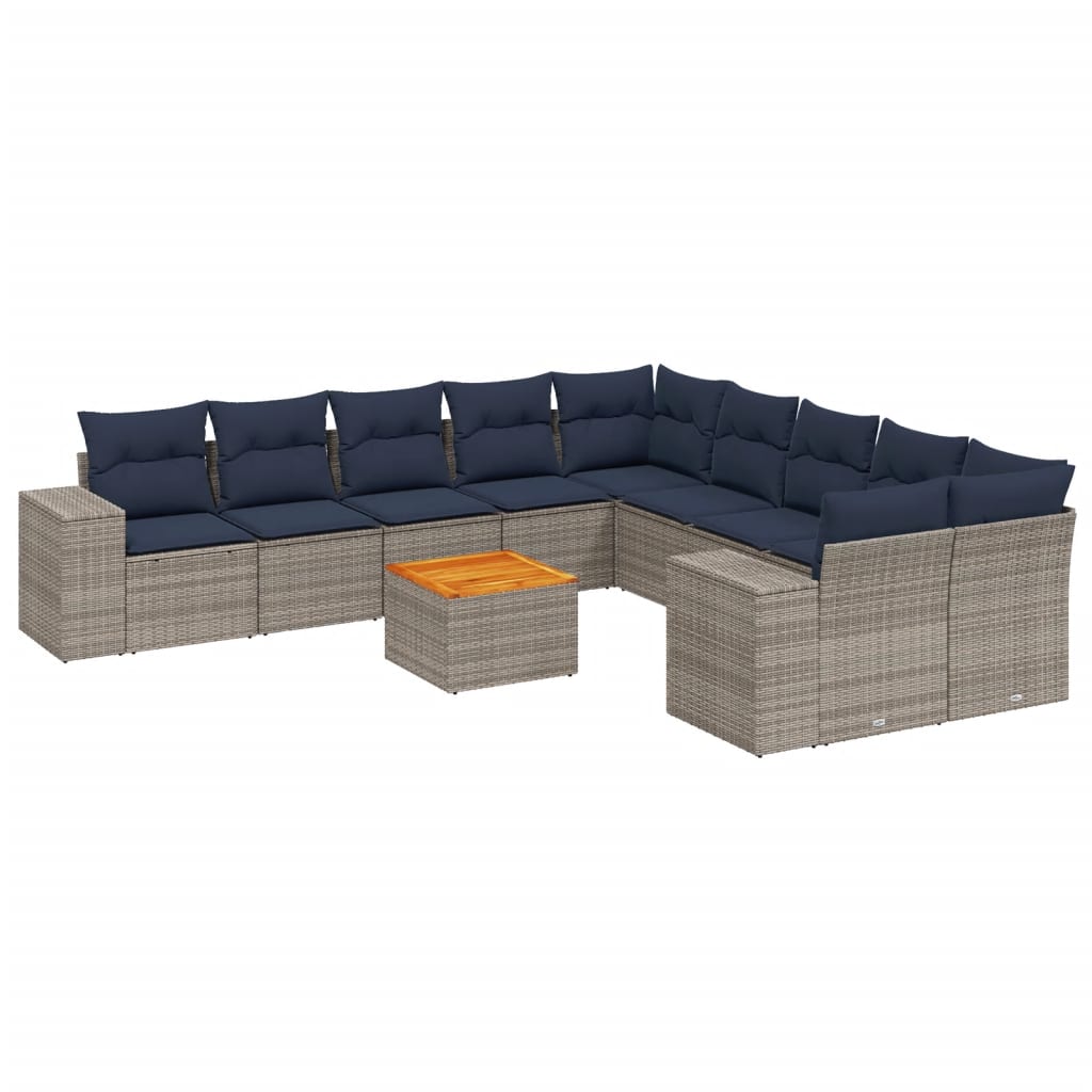 11-delige tuinbankset met kussens, grijs polyrotan