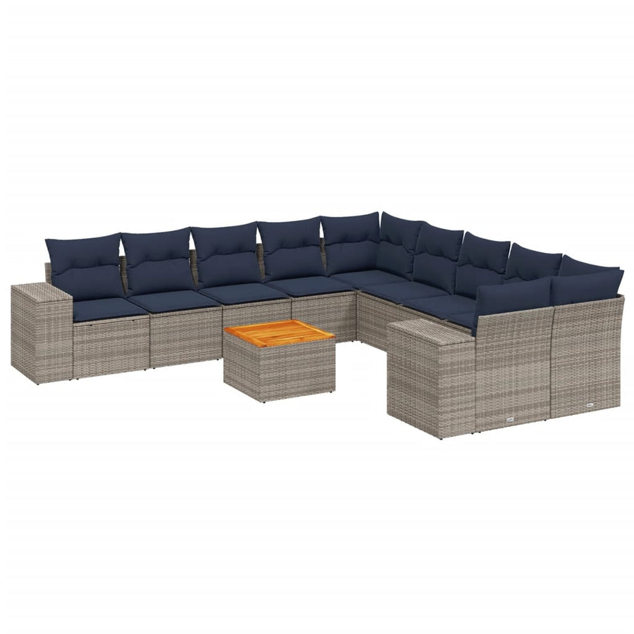 11-delige tuinbankset met kussens, grijs polyrotan