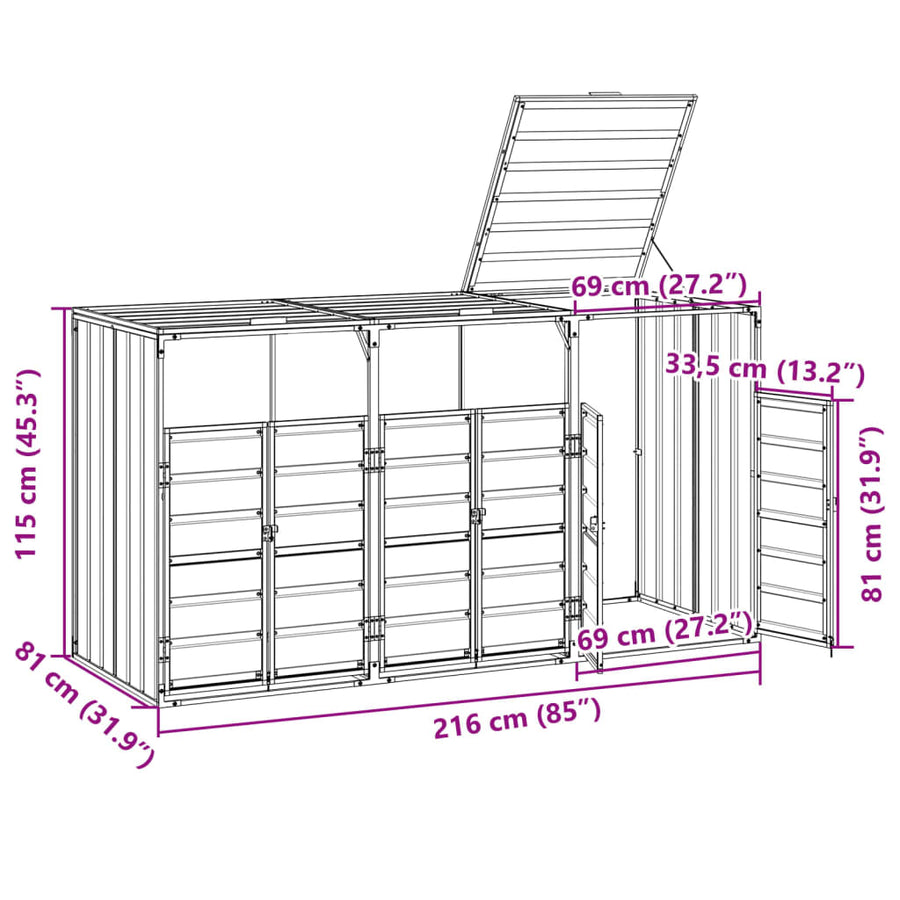Containerberging voor 3 containers 216x81x115 cm staal bruin