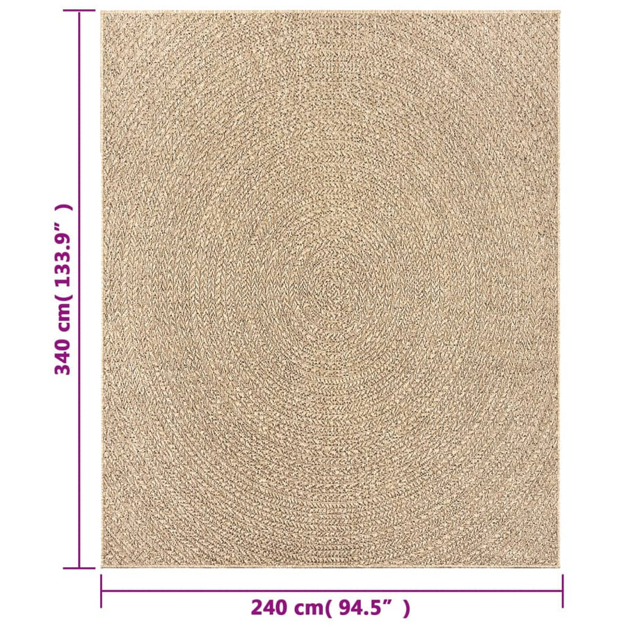 Vloerkleed ZIZUR binnen en buiten 240x340 cm jute look