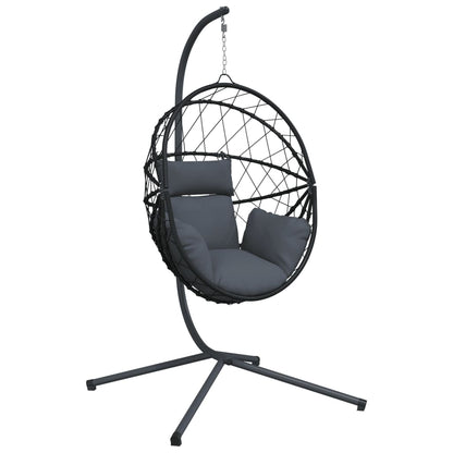 Hangstoel met standaard rattan en staal antracietkleurig