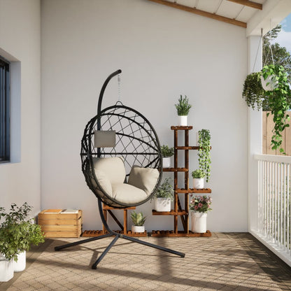 Hangstoel met standaard rattan en staal beige
