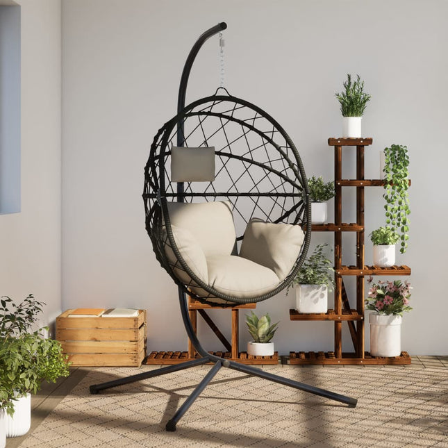 Hangstoel met standaard rattan en staal beige