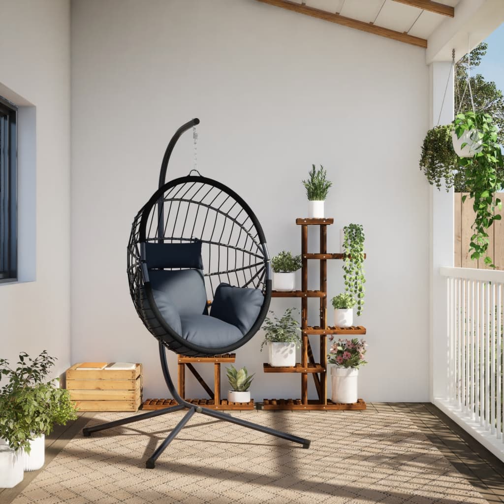 Hangstoel met standaard rattan en staal antracietkleurig