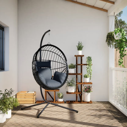Hangstoel met standaard rattan en staal antracietkleurig