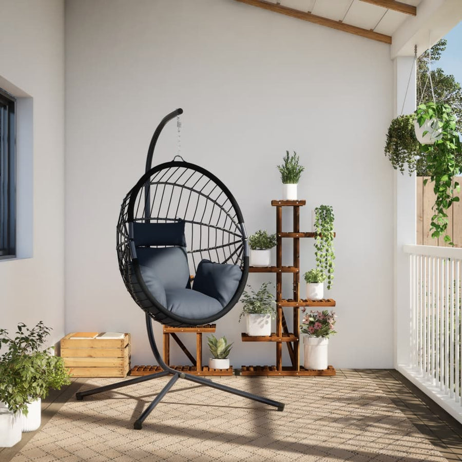 Hangstoel met standaard rattan en staal antracietkleurig