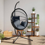 Hangstoel met standaard poly rattan staal antraciet 104x100x197 cm
