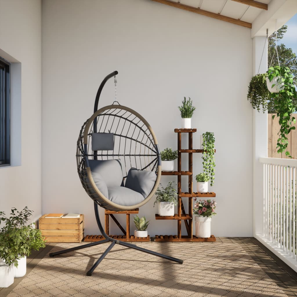 Hangstoel met standaard rattan en staal lichtgrijs