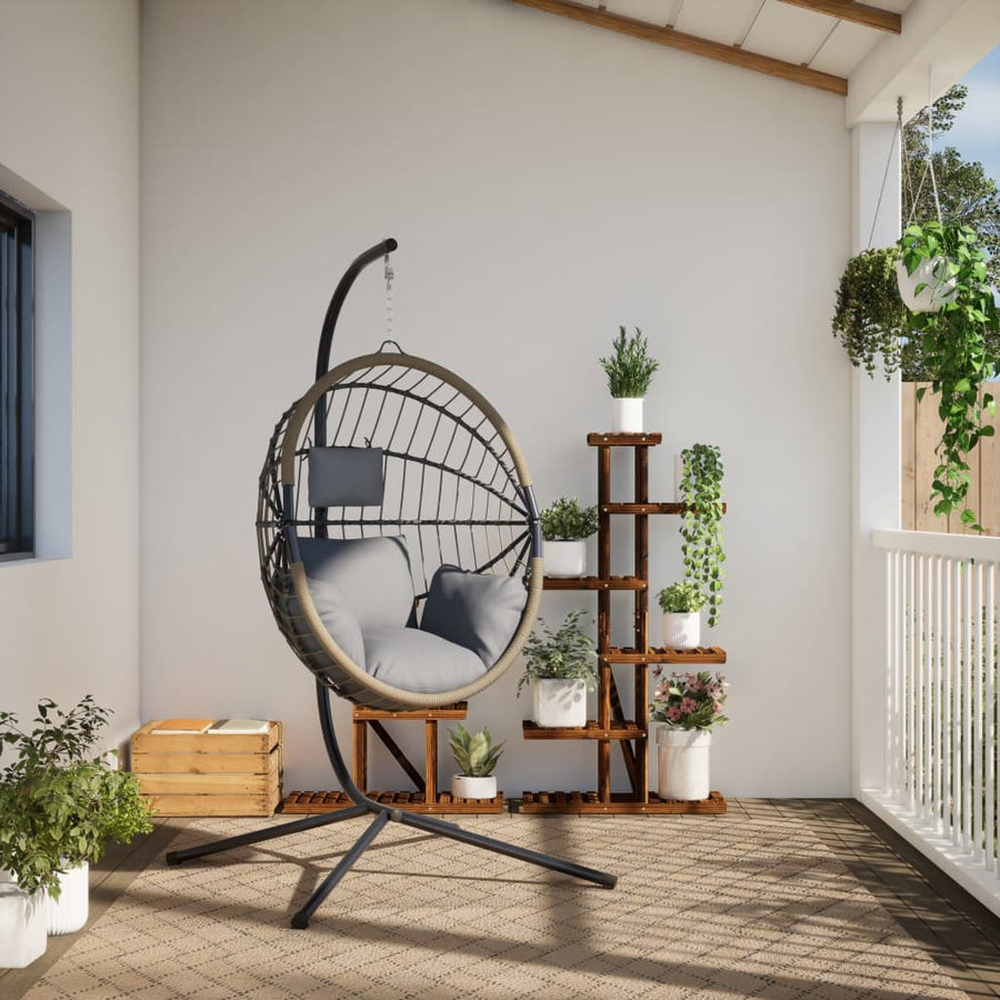 Hangstoel met standaard rattan en staal lichtgrijs