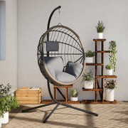 Hangstoel met standaard poly rattan staal lichtgrijs 104x100x197 cm