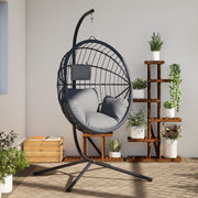 Hangstoel met standaard poly rattan staal grijs 104x100x197 cm