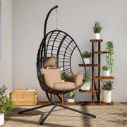 Hangstoel met standaard polyrattan staal taupe 104x100x197 cm