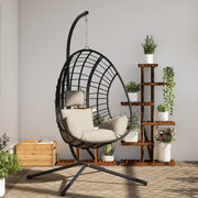 Hangstoel met standaard 104x100x197 cm polyrattan staal beige