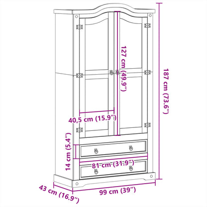 Vitrinekast Corona 99x43x187 cm massief grenenhout