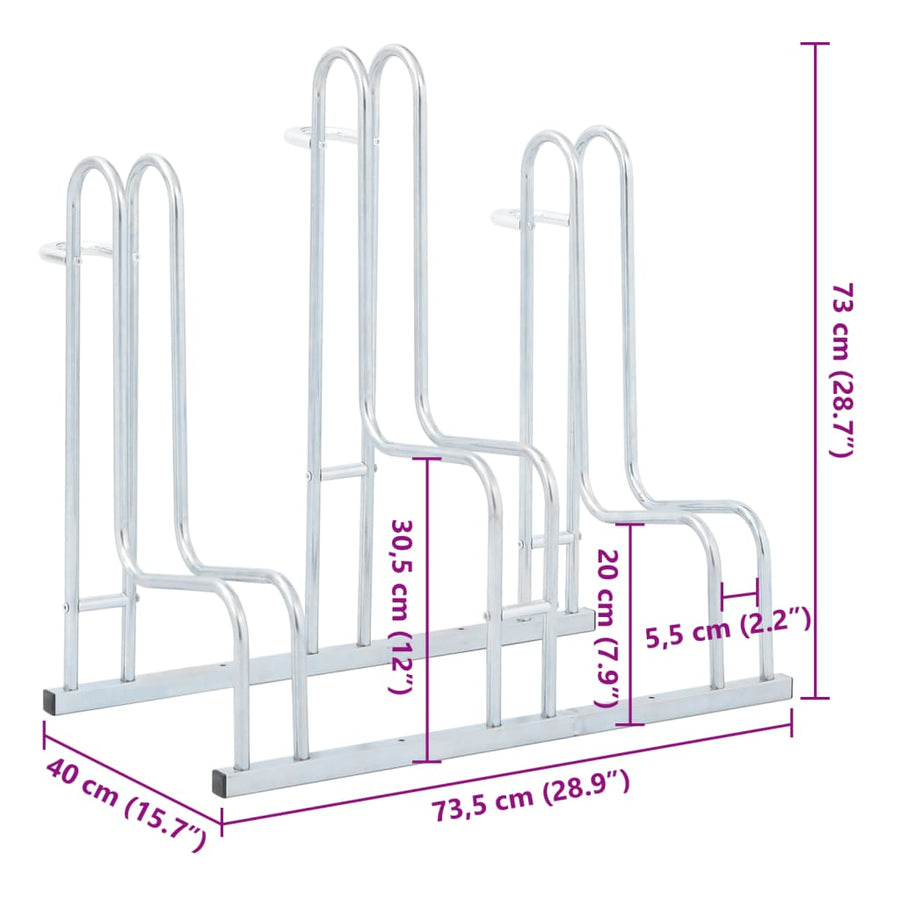 Fietsenstandaard Voor 3 Fietsen Vrijstaand Gegalvaniseerd Staal Zilver