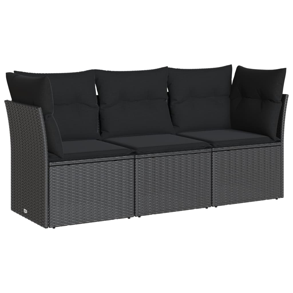 3-delige Loungeset met kussens poly rattan zwart Zwart Zonder tafel