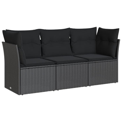 3-delige Loungeset met kussens poly rattan zwart Zwart Zonder tafel