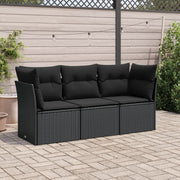Loungeset poly rattan 3-delig zwart met kussens