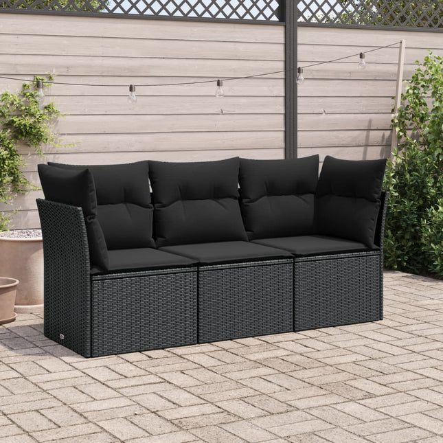 3-delige Loungeset met kussens poly rattan zwart Zwart Zonder tafel