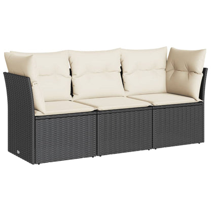 3-delige Loungeset met kussens poly rattan zwart Zwart en crème Zonder tafel