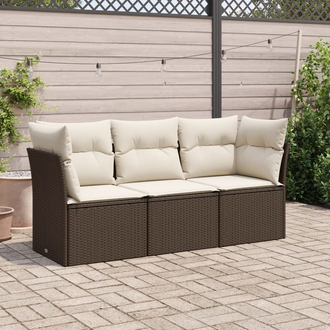 3-delige Loungeset met kussens poly rattan bruin Bruin en crème Zonder tafel