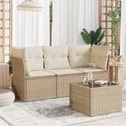 4-delige Loungeset met kussens poly rattan beige