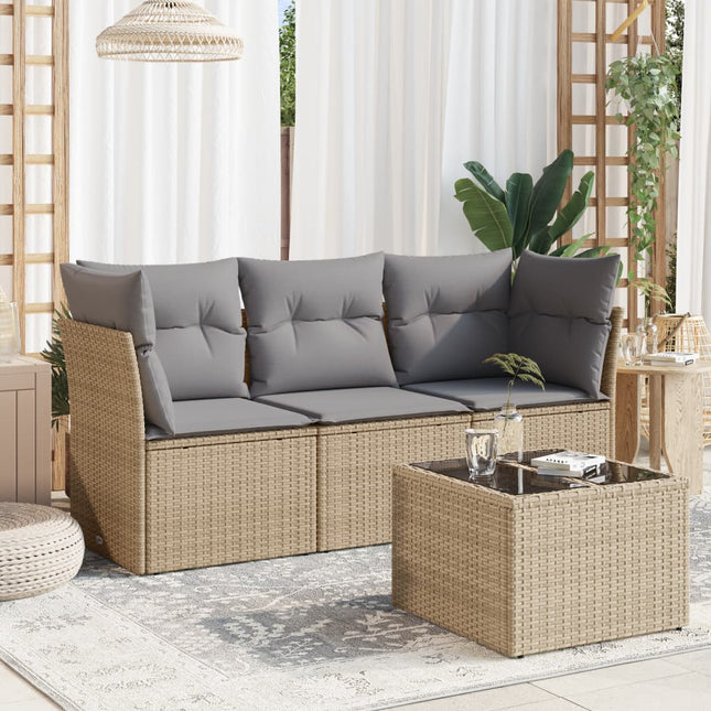 4-delige Loungeset met kussens poly rattan beige