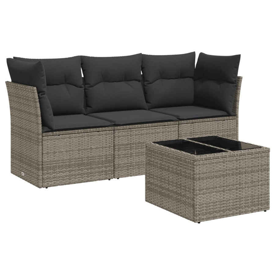 4-delige Loungeset met kussens poly rattan grijs
