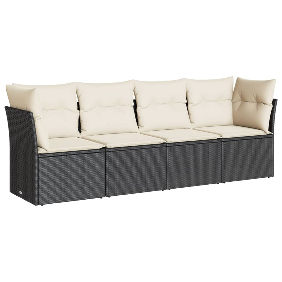 4-delige Loungeset met kussens poly rattan zwart Zwart en crème Zonder tafel