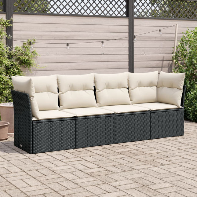 4-delige Loungeset met kussens poly rattan zwart Zwart en crème Zonder tafel