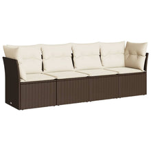 4-delige Loungeset met kussens poly rattan bruin Bruin en crème Zonder tafel
