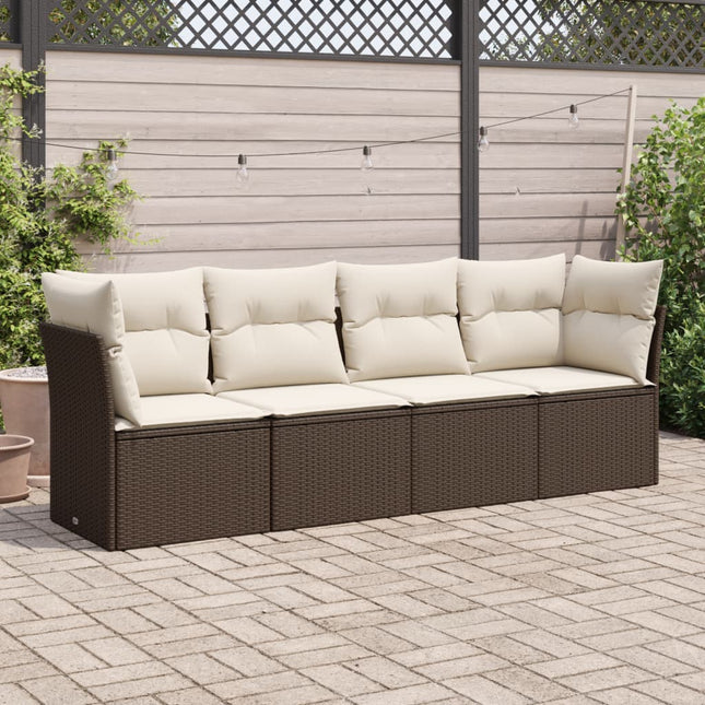 4-delige Loungeset met kussens poly rattan bruin Bruin en crème Zonder tafel