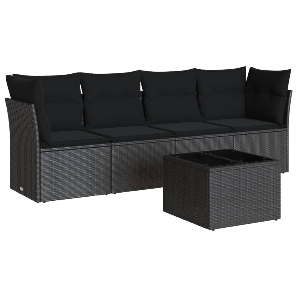 5-Delige Loungeset Met Kussens Poly Rattan Zwart