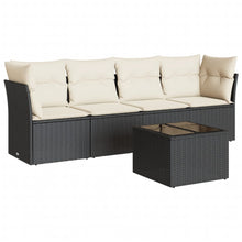 5-delige Loungeset met kussens poly rattan zwart 1 Zwart en crème